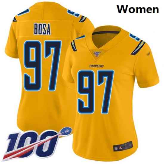 Chargers #97 Joey Bosa Gold Women Stitched Football Limited Inverted Legend 100th Season Jersey